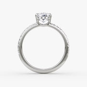 Radiant Cut - Pave Band Hidden Halo - Classic Engagement Ring- 14 K Gold